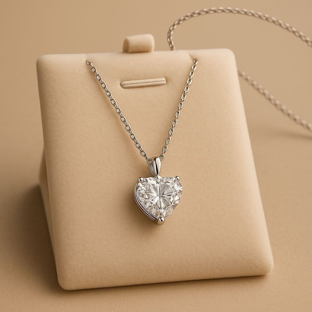 Sterling Silver Heart Moissanite Pendant Necklace - Picture 3 of 9